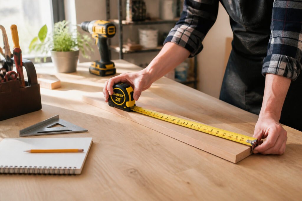 Mesure precise sur etabli en bois